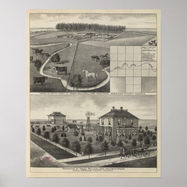 Póster Isaac Mulholland Ranch and Residence, Kansas (Frente)