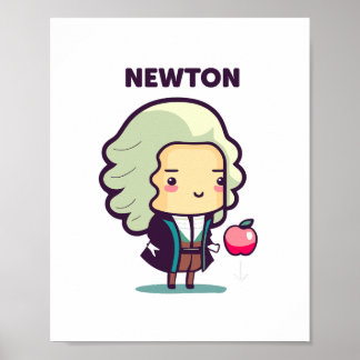Póster Isaac Newton Kawaii Style Poster