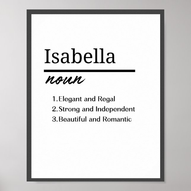 Póster Isabella, definición de nombre Chica personalizado (Frente)