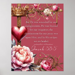 Póster Isaiah 53:5 Escritura de sanación | Acuarela Rosa