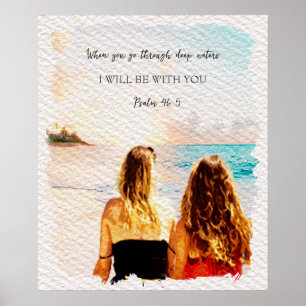 Póster Isaías 43 2 Acuarela Vista al mar de madre e hija