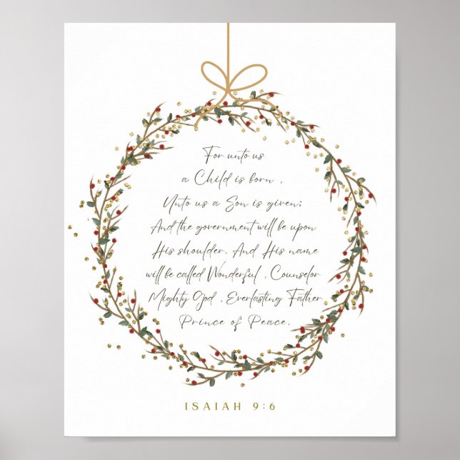 Póster Isaías 9:6 Para Nosotros Un Niño Nace Navidades (Frente)