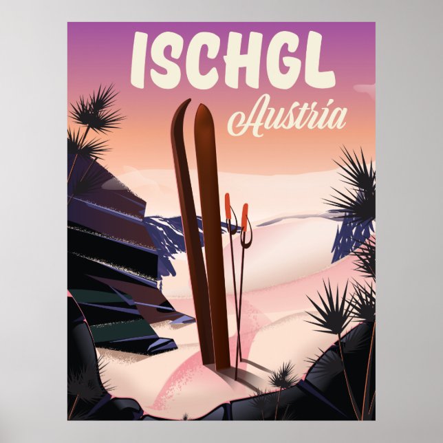 Póster Ischgl Austria poster de esquí vintage. (Frente)