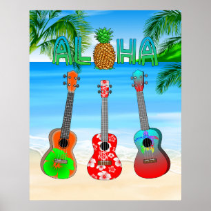 Póster Isla Aloha Ukuleles