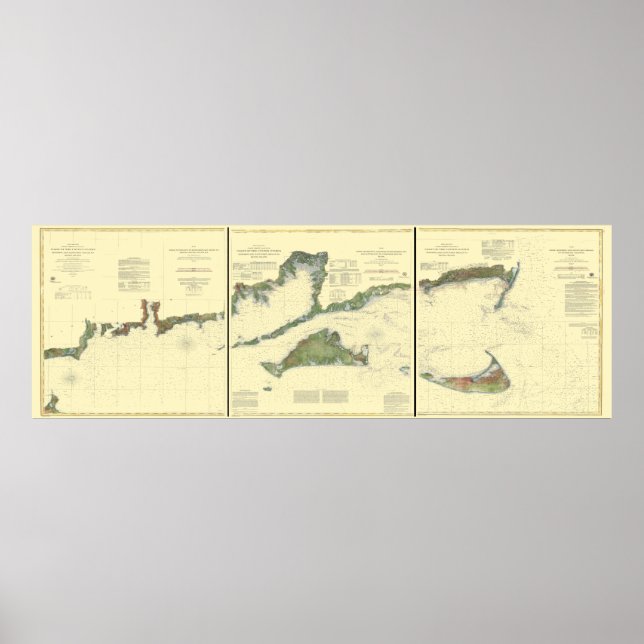 Póster Isla Block, Bahía Buzzard, Nantucket y Martha (Frente)