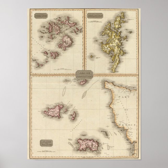 Póster Isla Británica Remota Jersey y Guernsey (Frente)