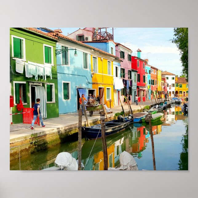Póster Isla Burano cerca de Venecia, casas arcoiris en It (Frente)