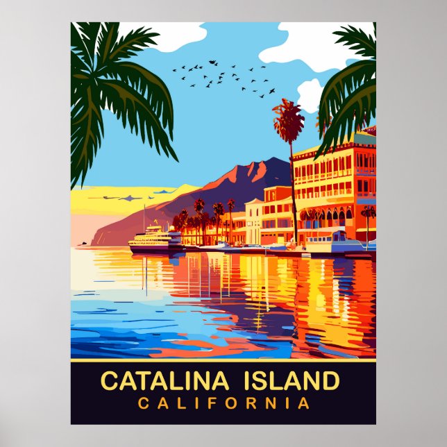 Póster Isla Catalina, CA, reflejos en el agua, Viajes (Frente)