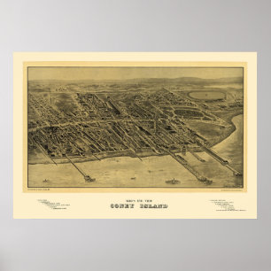 Póster Isla Coney, Mapa Panorámico NY - 1906