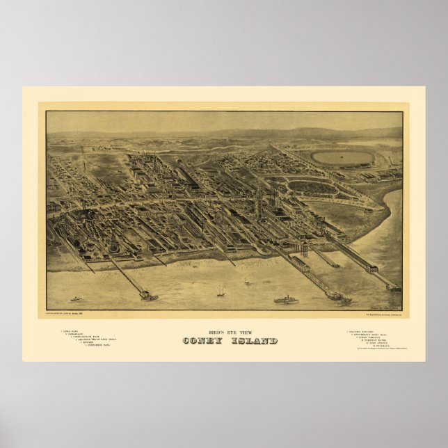 Póster Isla Coney, Mapa Panorámico NY - 1906 (Frente)