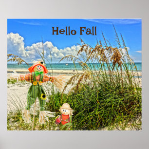 Póster Isla costera de Sanibel Florida Beach & Scarecrow