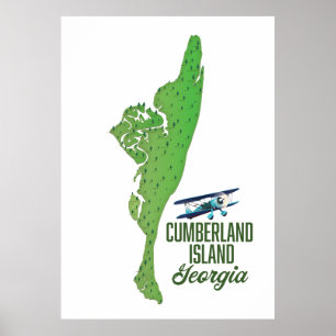Póster Isla Cumberland Mapa de Georgia