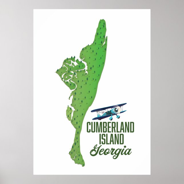 Póster Isla Cumberland Mapa de Georgia (Frente)