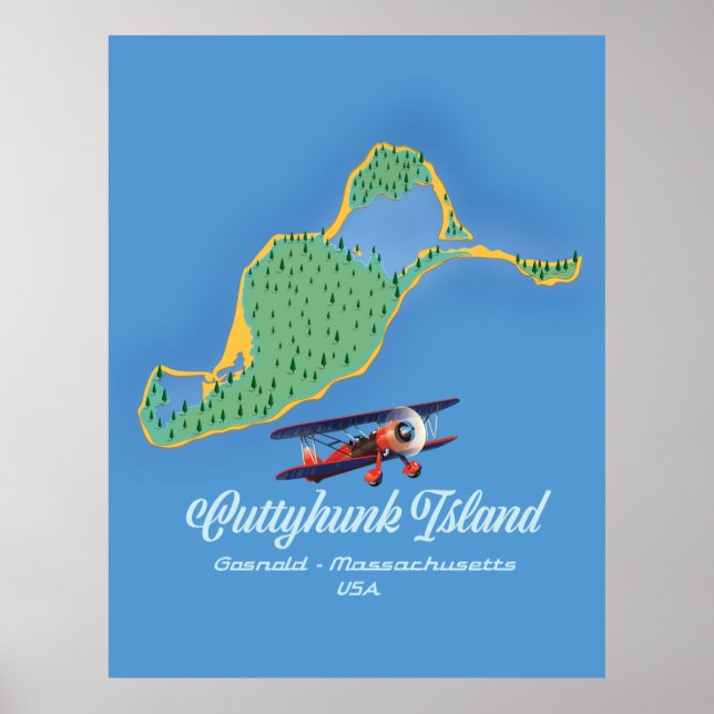 Póster Isla Cuttyhunk Gosnold, Mapa de Massachusetts (Frente)