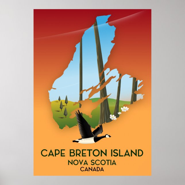 Póster Isla de Cape Breton Nueva Escocia Canadá mapa (Frente)