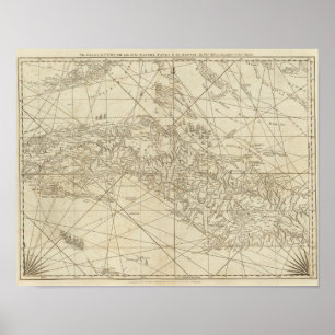 Póster Isla de Cuba con parte de los bancos bahama