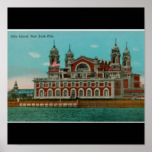 Póster Isla de Ellis Vintage, Nueva York CIty