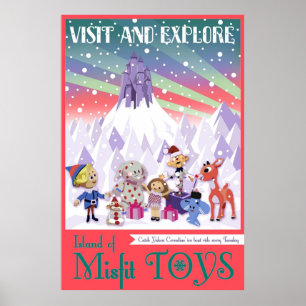 Póster Isla de Juguetes de Misfit Rudolph Viaje estilo