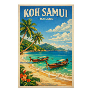 Póster Isla de Koh Samui, Tailandia retro
