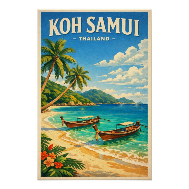 Póster Isla de Koh Samui, Tailandia retro (Anverso)