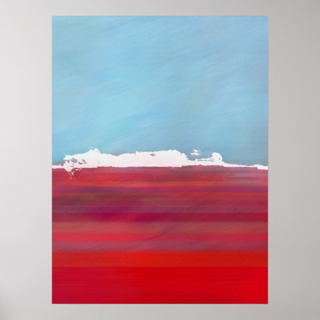 Póster Isla de la Costa del Océano Cielo Azul Blanco Rojo (Frente)