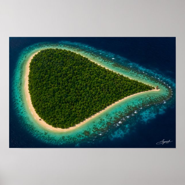 Póster Isla de la jungla en forma de lágrima con satélite (Frente)