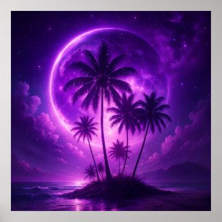 Póster Isla de la Luna Morada Paisaje Onírico