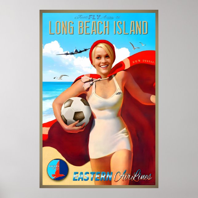Póster Isla de Long Beach Nueva Jersey Eastern Air Lines  (Frente)