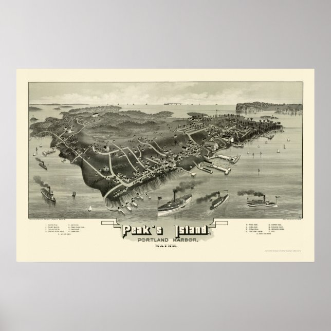 Póster Isla de Pico, Mapa Panorámico ME - 1886 (Frente)