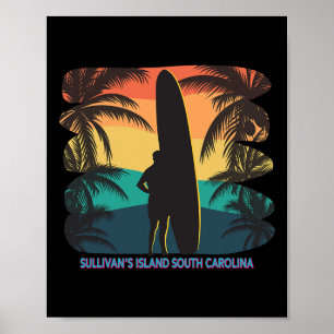Póster Isla de Sullivan Sur Carolina Sc Palm Tree Surf