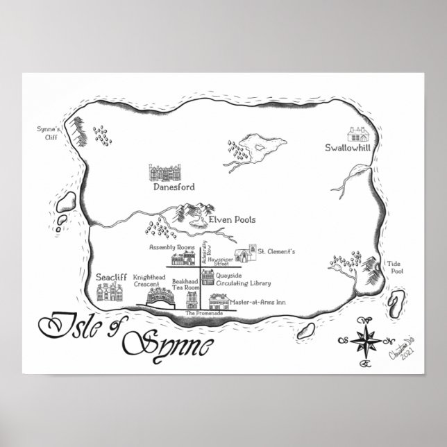 Póster Isla de Synne - Mapa de líneas (Frente)