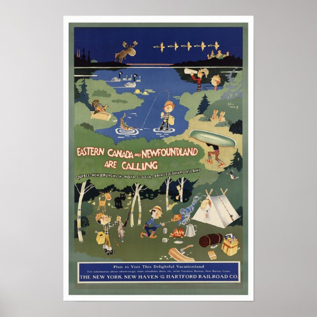 Póster Isla de Terranova Canadá ~ Viajes de época (Frente)