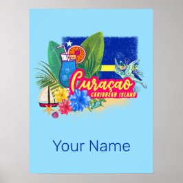 Póster Isla del Caribe retro de Curacao con cosecha de to