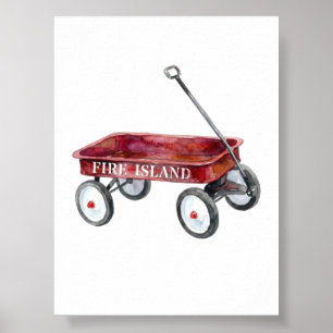 Póster Isla del Fuego Carro Rojo Acuarela Vacaciones en l