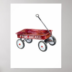 Póster Isla del Fuego Carro Rojo Acuarela Vacaciones en l
