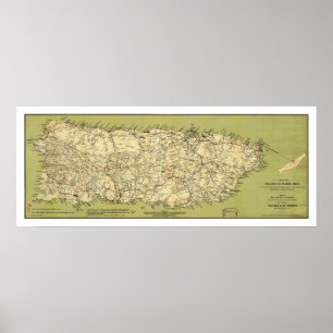 Póster Isla del mapa 1900 de Puerto Rico