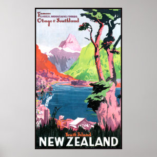 Póster Isla del Sur Nueva Zelanda