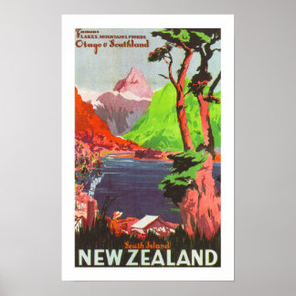 Póster Isla del Sur Nueva Zelanda (blanco)