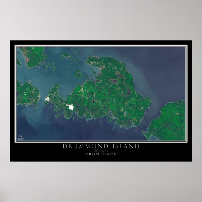 Póster Isla Drummond Michigan, del mapa de satélites espa (Frente)
