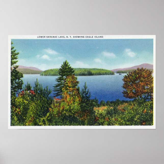 Póster Isla Eagle y la vista del lago de la Baja Saranac (Frente)