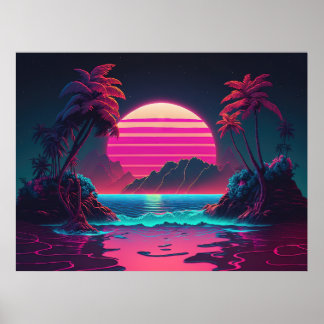 Póster Isla Eléctrica: Vibes de ondas sintéticas en paraí