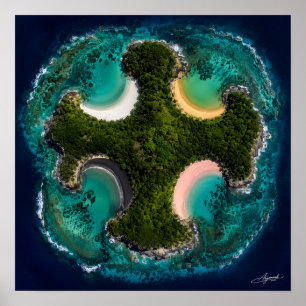 Póster Isla en forma de cruz, calas multicolores vista sa