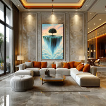 Isla Flotante con Árbol y Cascadas – Surrealista