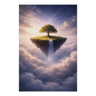 Póster Isla Flotante de la Vida – Naturaleza Fantasía Soñ