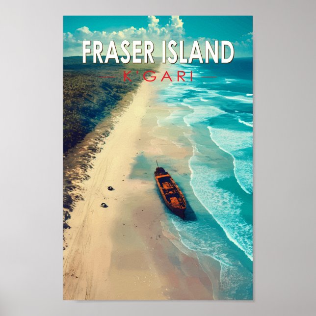 Póster Isla Fraser K'gari Australia Viaje de Vintage (Frente)