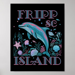Póster Isla Fripp Sc Amante Del Delfín Colorido Recuerdo 