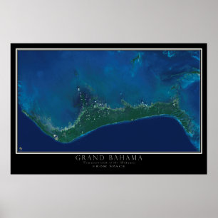 Póster Isla Grand Bahama desde el mapa del satélite espac
