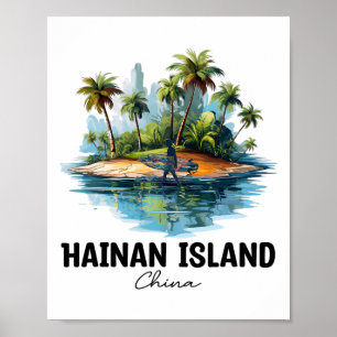 Póster Isla Hainan China Surfing Viajes, Turista Asiático
