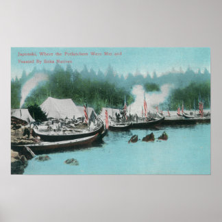 Póster Isla Japonski - Potlatchers y nativos de Sitka