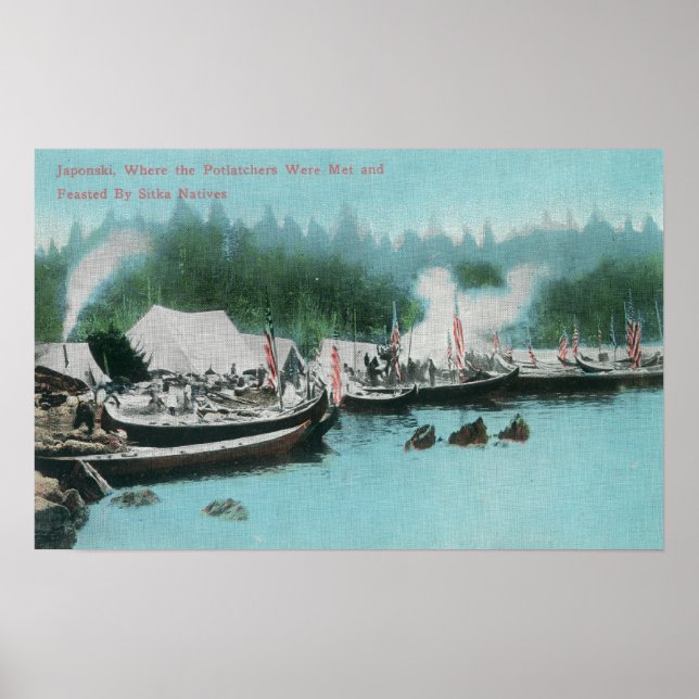 Póster Isla Japonski - Potlatchers y nativos de Sitka (Frente)